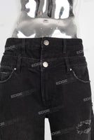 Black doubles layer damaged patchwork jeans