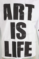 White screen print boot cut t shirt