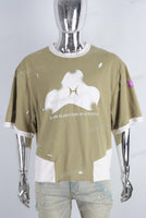 Digital print patchwork damaged t shirt