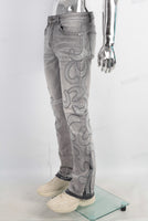 Grey patchwork rhinestone jeans