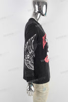 Black digital print long sleeve t shirt