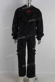 Embroidered patchwork hoodie and straight pants set