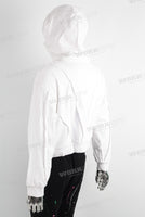 White loose cut and sewn zip up hoodie