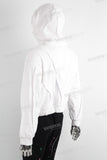 White loose cut and sewn zip up hoodie