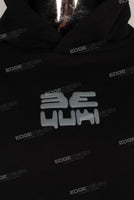 Black Oversized Patchwork Embossed puff Print Hoodie Men