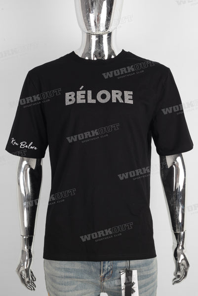 Black embroidered rhinestone t shirt
