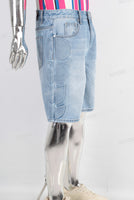 Blue embossed straight shorts