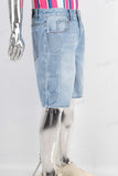 Blue embossed straight shorts