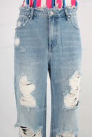 Blue damaged baggy straight jeans