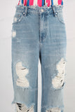 Blue damaged baggy straight jeans