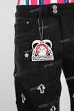 Black embroidered patchwork cargo jeans