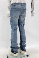 Blue Stack Patchwork raw hem flare boot cut Jeans