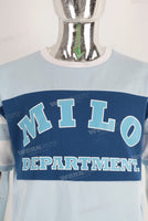 Blue digital print patchworkt shirt