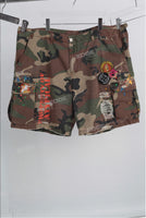 Camouflage patch damage denim shorts men