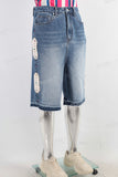 Blue rhinestone patchwork boot cut short
