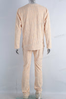 Yellow embossed velvet long shirt and pants set