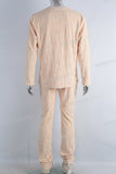 Yellow embossed velvet long shirt and pants set