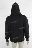 Black oversize digital print raw hem hoodie