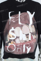 Black digital print raw hem t shirt