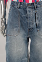 Blue baggy zip up denim shorts