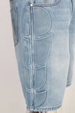 Blue embossed straight shorts