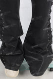 Double layered black waxed flared jeans