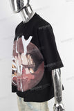 Black digital print raw hem t shirt