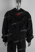 Embroidered patchwork hoodie and straight pants set