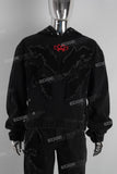 Embroidered patchwork hoodie and straight pants set
