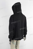 Black oversize digital print raw hem hoodie