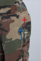 Camouflage patch damage denim shorts men
