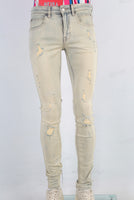 Yellow acid washed damaged skinny jeans