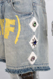 Vintage screen print jewel on the patch boot cut shorts