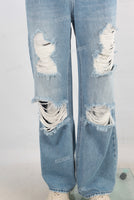 Blue damaged baggy straight jeans