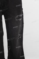 Black doubles layer damaged patchwork jeans