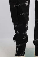 Black embroidered patchwork cargo jeans