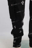 Black embroidered patchwork cargo jeans