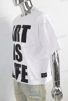 White screen print boot cut t shirt