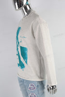 Grey screen printing raw hem shirt