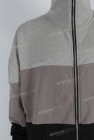 Grey patchwork zip up hooded jacket