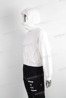 White loose cut and sewn zip up hoodie