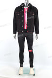 Factory Custom Men Black Denim Jacket And Ripped Jeans Set