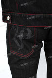 Factory Custom Men Black Denim Jacket And Ripped Jeans Set