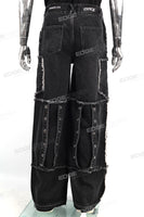 Men Fashion Vintage Wash Black Embroidery Baggy Cargo Denim Jeans