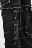 Men Fashion Vintage Wash Black Embroidery Baggy Cargo Denim Jeans