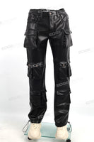 Factory Custom Men Black Multi Pocket Leather Cargo Pants