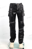 Factory Custom Men Black Multi Pocket Leather Cargo Pants