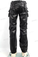 Factory Custom Men Black Multi Pocket Leather Cargo Pants