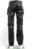 Factory Custom Men Black Multi Pocket Leather Cargo Pants