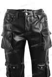 Factory Custom Men Black Multi Pocket Leather Cargo Pants